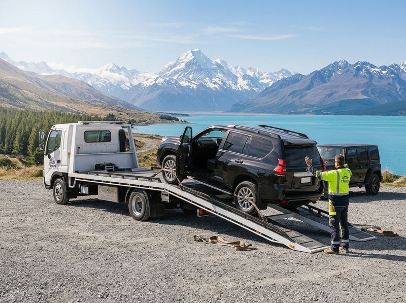 A car being loaded onto the Trail Logistics transporter